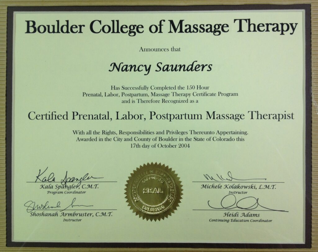 Nancy Saunders Prenatal Certificate